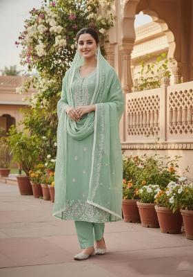 Pista Embroidered Cotton Kurta Set