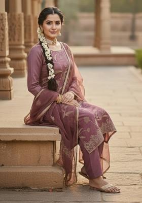 Onion Embroidered Cotton Kurta Set