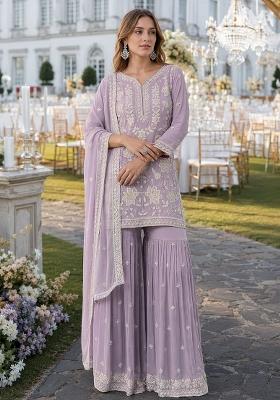 Lavender Embroidered Chiffon Salwar Kameez