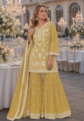 Yellow Embroidered Chiffon Salwar Kameez
