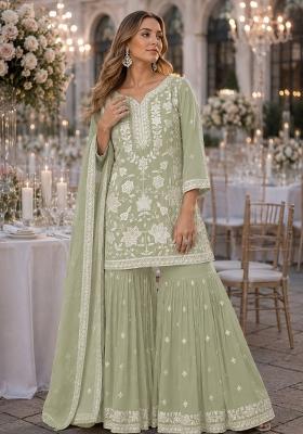 Green Embroidered Chiffon Salwar Kameez