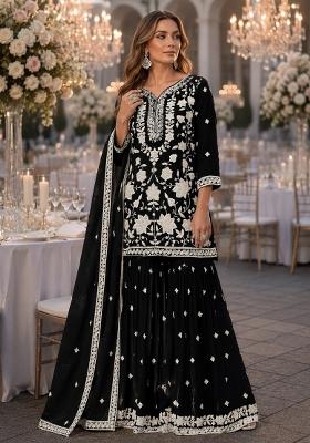 Black Embroidered Chiffon Salwar Kameez