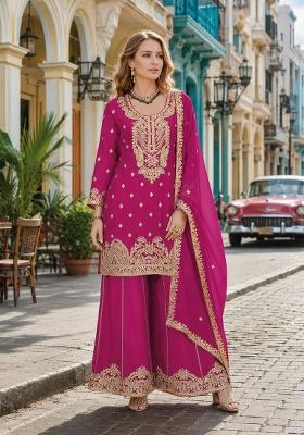 Rani Pink Embroidered Silk Salwar Kameez