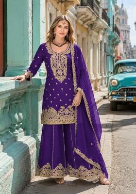 Violet Embroidered Silk Salwar Kameez