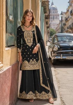 Black Embroidered Silk Salwar Kameez