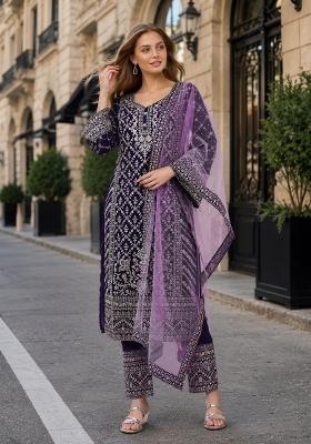 Purple Embroidered Georgette Salwar Kameez