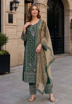 Dark Green Embroidered Georgette Salwar Kameez