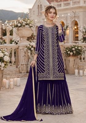 Violet Embroidered Georgette Salwar Kameez