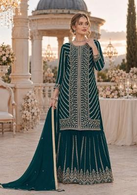 Dark Green Embroidered Georgette Salwar Kameez