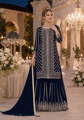 Dark Blue Embroidered Georgette Salwar Kameez