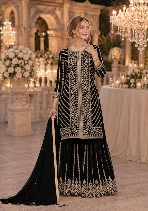 Black Embroidered Georgette Salwar Kameez