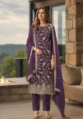 Purple Embroidered Silk Salwar Kameez