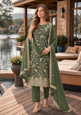 Mehendi Embroidered Silk Salwar Kameez