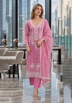 Pink Embroidered Cotton Salwar Kameez