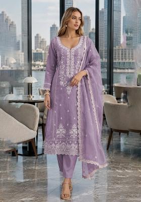 Light Lavender Embroidered Cotton Salwar Kameez