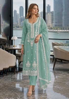 Light Green Embroidered Cotton Salwar Kameez