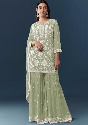 Green Embroidered Chiffon Kurta Set