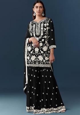 Black Embroidered Chiffon Kurta Set