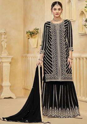 Black Embroidered Georgette Kurta Set