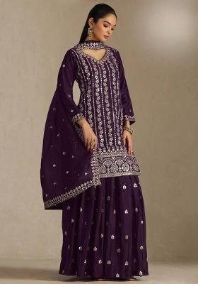 Purple Embroidered Silk Kurta Set