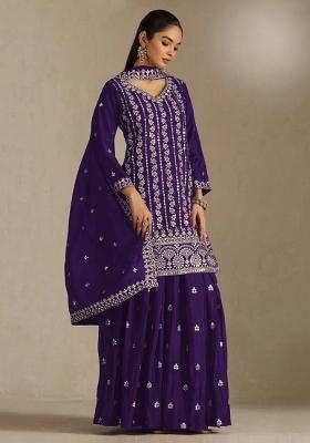 Violet Embroidered Silk Kurta Set