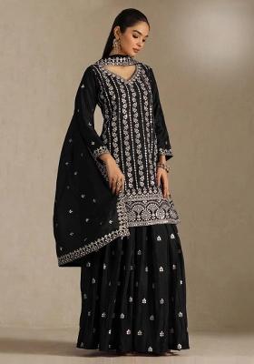 Black Embroidered Silk Kurta Set
