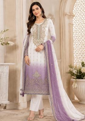 Lavender Embroidered Silk Kurta Set