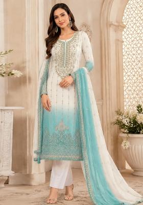 Blue Embroidered Silk Kurta Set