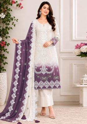 Purple Embroidered Georgette Kurta Set