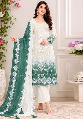Blue Embroidered Georgette Kurta Set