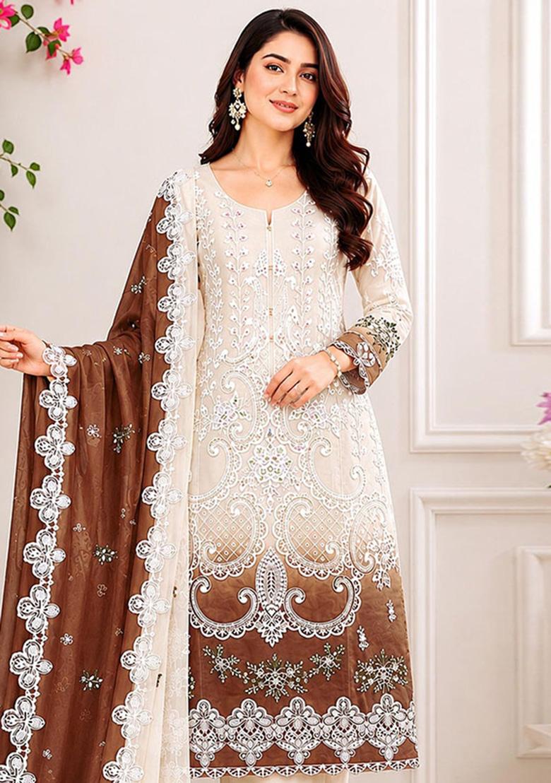Maroon Embroidered Georgette Kurta Set - Indya