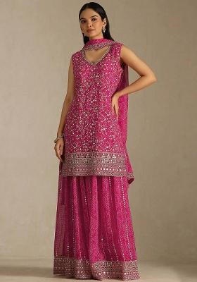 Rani Pink Embroidered Georgette Kurta Set