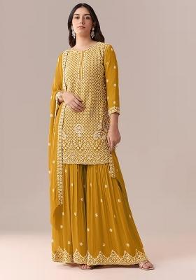 Yellow Embroidered Georgette Kurta Set