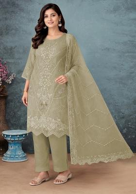 Green Embroidered Chiffon Kurta Set