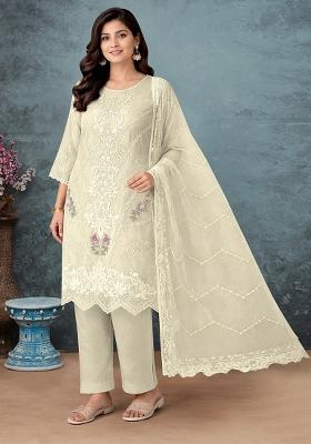 White Embroidered Chiffon Kurta Set