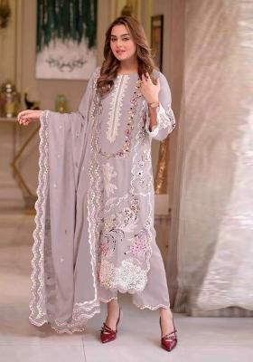 Lavender Moti Work Chiffon Kurta Set