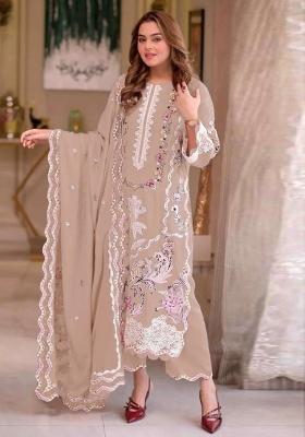 Coffee Moti Work Chiffon Kurta Set