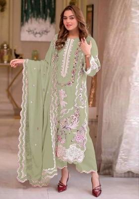 Green Moti Work Chiffon Kurta Set