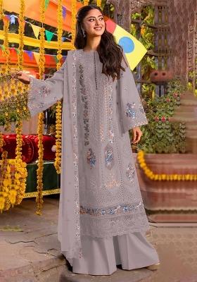 Lavender Embroidered Chiffon Kurta Set