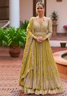 Yellow Embroidered Silk Kurta Set