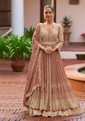 Peach Embroidered Silk Kurta Set