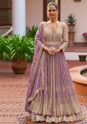 Lavender Embroidered Silk Kurta Set