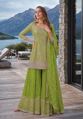 Green Embroidered Silk Kurta Set