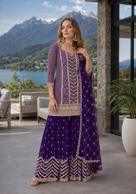 Violet Embroidered Silk Kurta Set