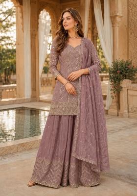 Light Pink Embroidered Silk Kurta Set