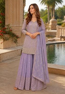 Light Lavender Embroidered Silk Kurta Set