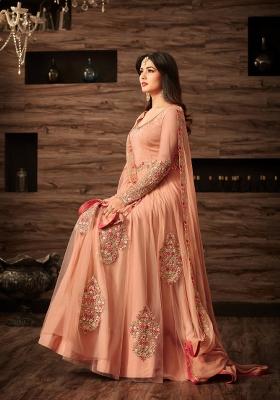 Light Orange Embroidered Net Kurta Set