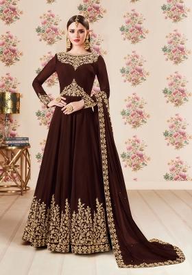 Brown Embroidered Georgette Kurta Set