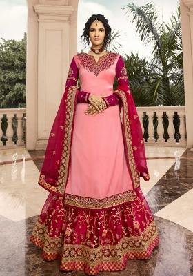 Pink Embroidered Georgette Kurta Set