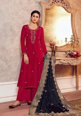 Pink Embroidered Silk Kurta Set